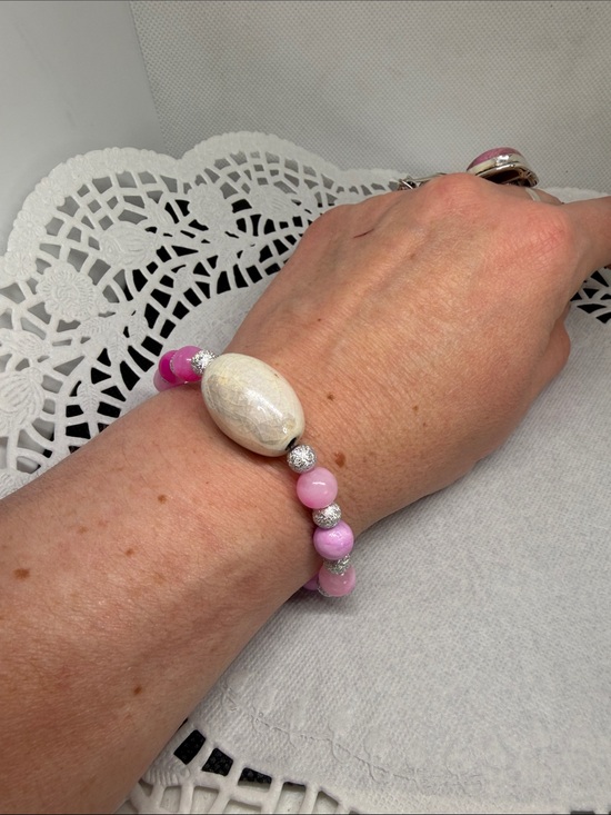 Hand Crafted Jewelry - PINK JADE Romantic Bracelet French Countryside Rustic Luxe Boho